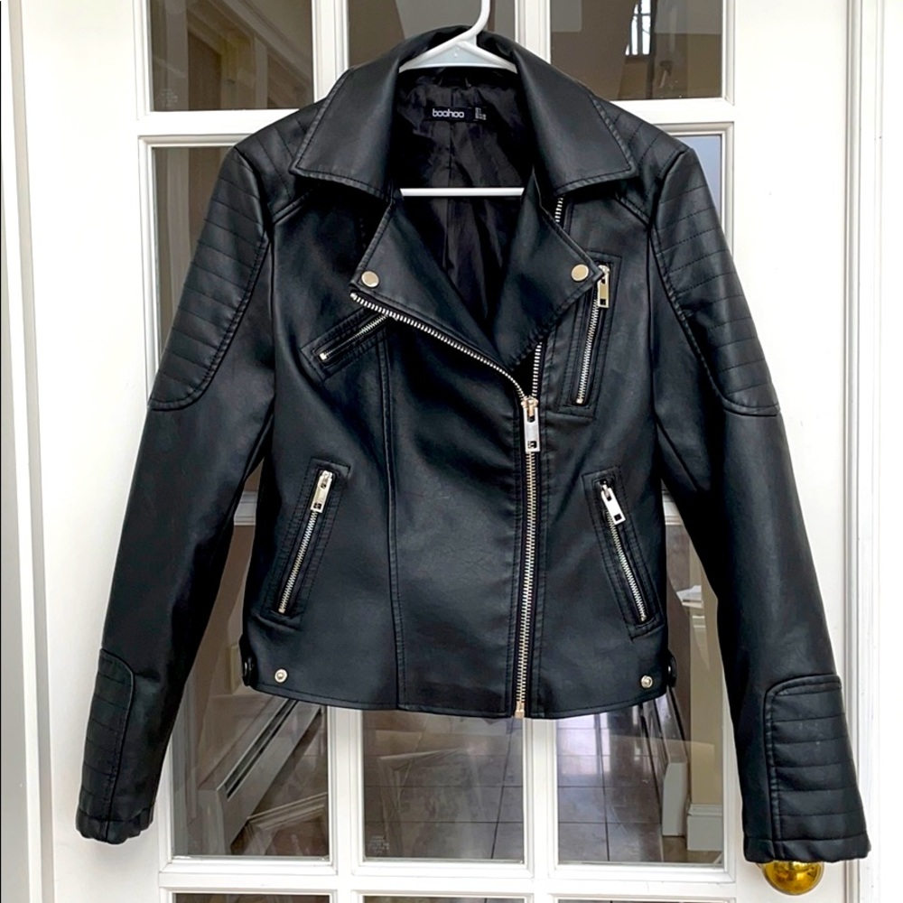 Boohoo faux leather black jacket.